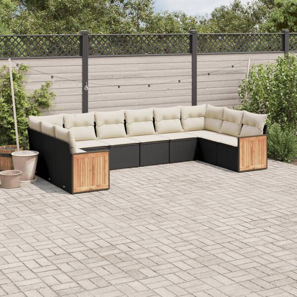 vidaXL Salon de jardin 10 pcs avec coussins noir r&eacute;sine tress&eacute;e