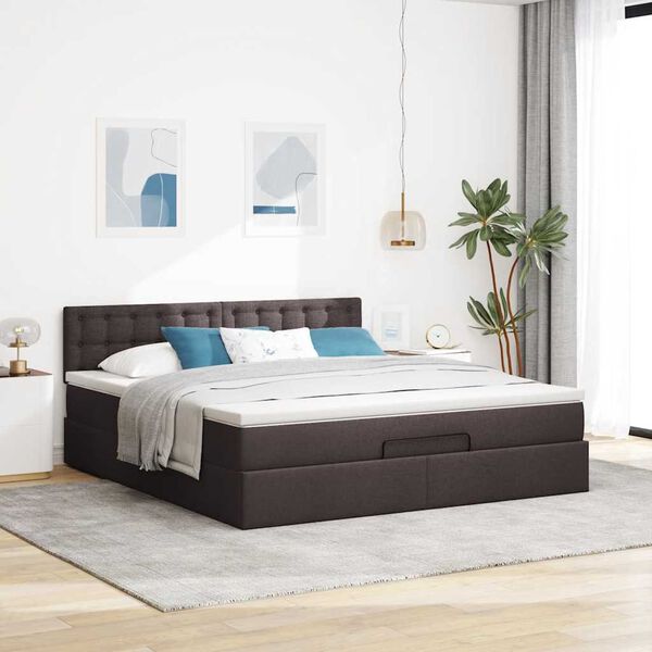 vidaXL Lit ottoman avec matelas et LED Marron fonc&eacute; 180x200 cm tissu