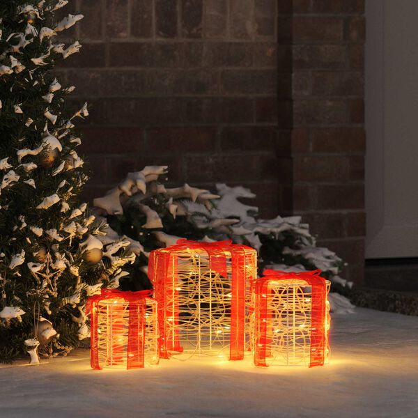 vidaXL D&eacute;coration de bo&icirc;te cadeau 3 pcs Blanc chaud 20 x 20 x 21 cm