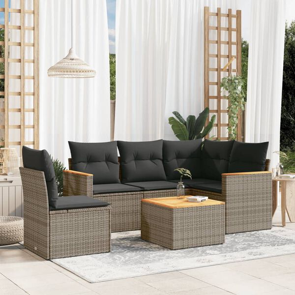 vidaXL Salon de jardin 6 pcs avec coussins gris résine tressée