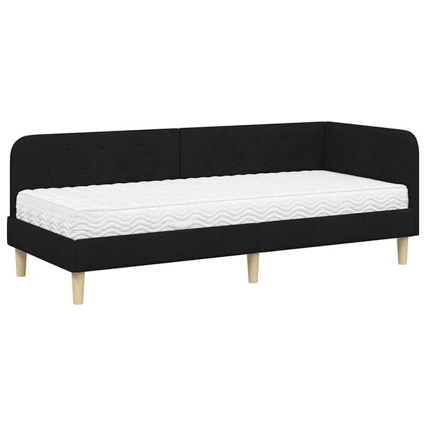 vidaXL Cadre de lit d'angle avec matelas Noir 80 x 200 cm tissu