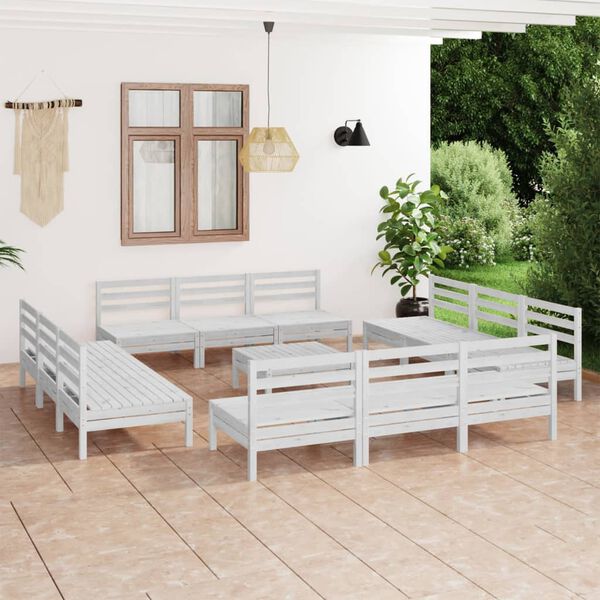 vidaXL Salon de jardin 13 pcs Blanc Bois de pin massif
