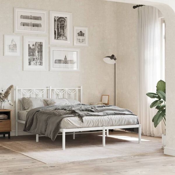 vidaXL Cadre de lit métal sans matelas et tête de lit blanc 140x200 cm