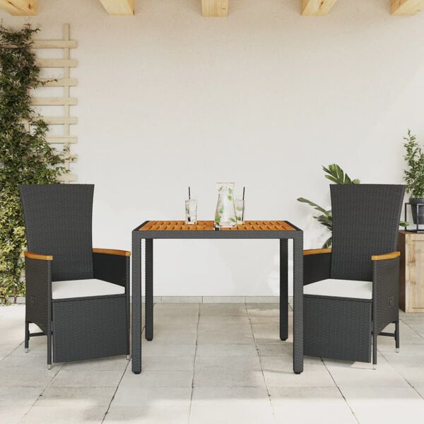 vidaXL Ensemble &agrave; manger de jardin avec coussins 3 pcs Noir