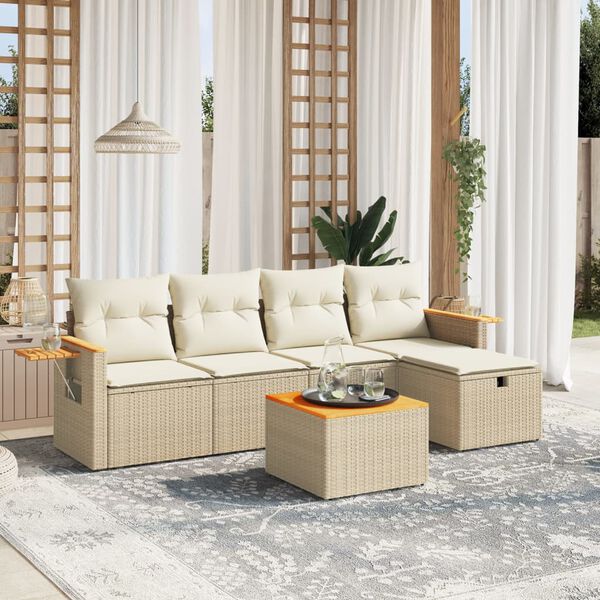 vidaXL Salon de jardin avec coussins 5 pcs beige r&eacute;sine tress&eacute;e