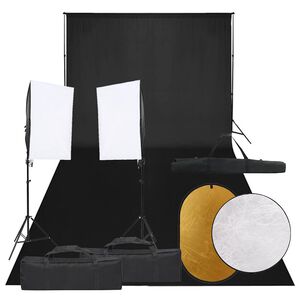 vidaXL Kit de studio photo avec éclairage toile de fond et réflecteur