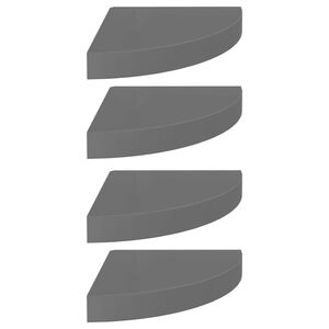 vidaXL &Eacute;tag&egrave;res d'angle flottantes 4 pcs gris brillant 25x25x3,8cm MDF