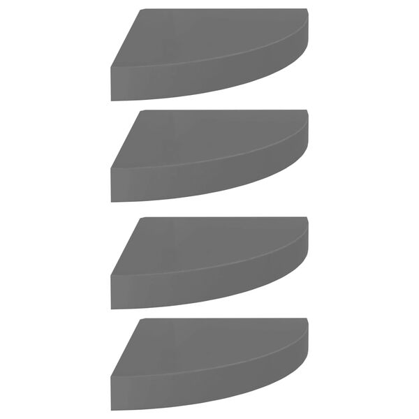 vidaXL &Eacute;tag&egrave;res d'angle flottantes 4 pcs gris brillant 25x25x3,8cm MDF