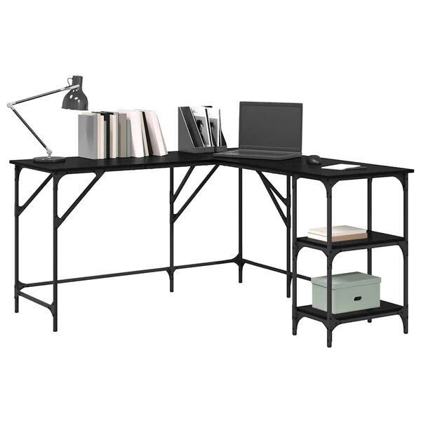 vidaXL Bureau Ch&ecirc;ne noir 139 x 139 x 75 cm Bois d'ing&eacute;nierie