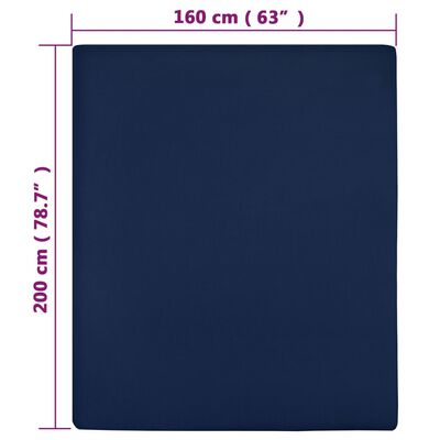 vidaXL Drap-housse Jersey Bleu marine 160x200 cm Coton