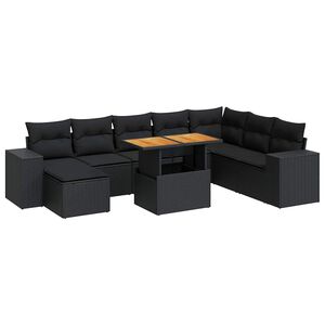 vidaXL Salon de jardin avec coussins 9 pcs noir r&eacute;sine tress&eacute;e acacia