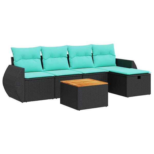 vidaXL Salon de jardin 6 pcs avec coussins noir r&eacute;sine tress&eacute;e
