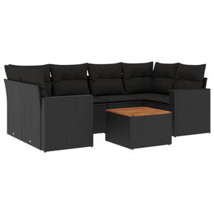 vidaXL Salon de jardin 7 pcs avec coussins noir r&eacute;sine tress&eacute;e