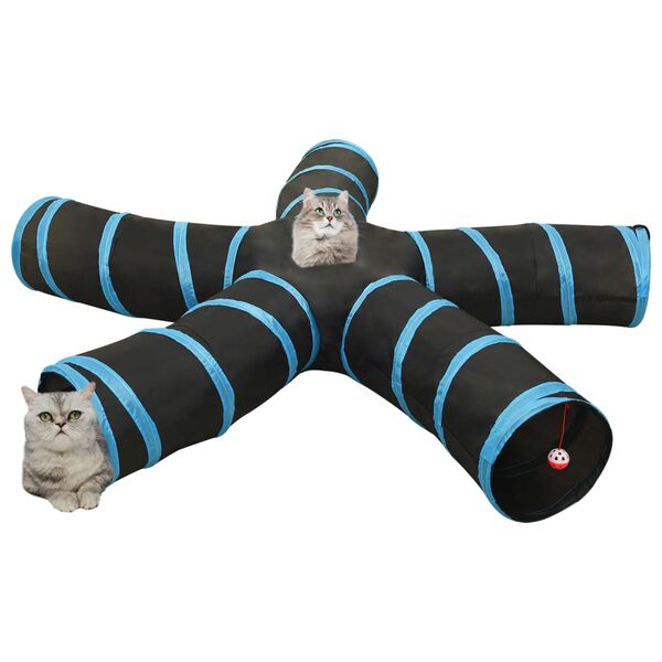 vidaXL Tunnel pour chats &agrave; 5 voies Noir et bleu 25 cm Polyester