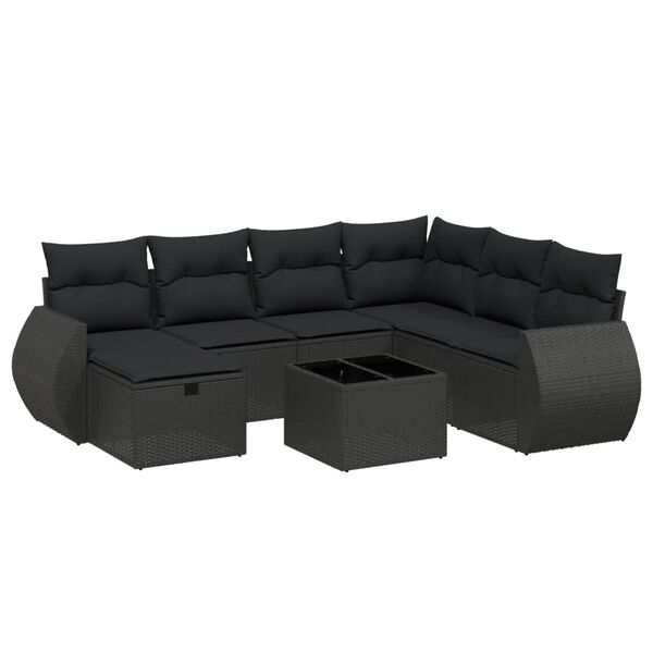 vidaXL Salon de jardin 8 pcs avec coussins noir r&eacute;sine tress&eacute;e