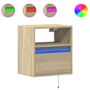 vidaXL Table de chevet murale avec lumi&egrave;res LED ch&ecirc;ne sonoma