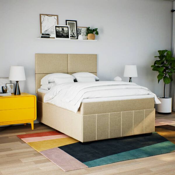 vidaXL Sommier &agrave; lattes de lit avec matelas Cr&egrave;me 160x200 cm Tissu