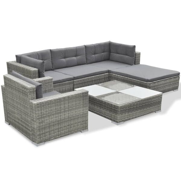 vidaXL Salon de jardin 6 pcs avec coussins r&eacute;sine tress&eacute;e gris