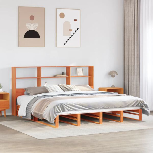 vidaXL Lit biblioth&egrave;que sans matelas cire marron 180x200cm bois massif