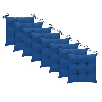 vidaXL Chaises de jardin avec coussins bleu 8 pcs Bois de teck massif