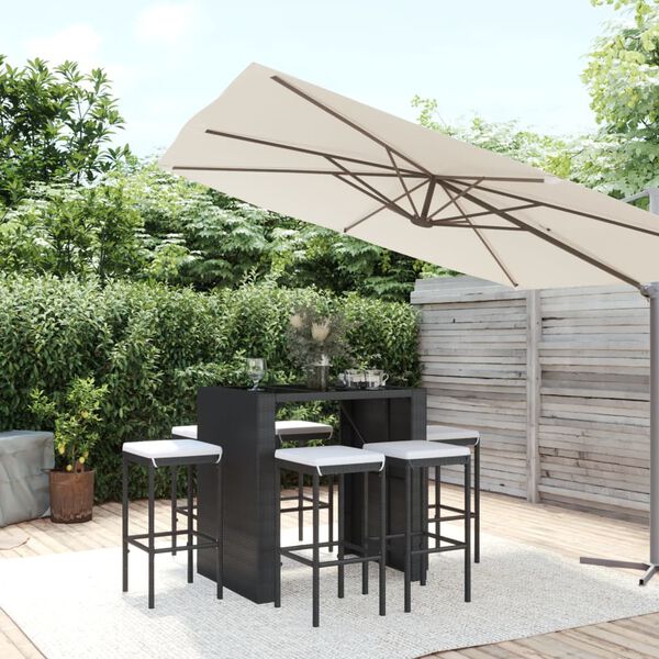 vidaXL Ensemble de bar de jardin 7 pcs avec coussins noir poly rotin