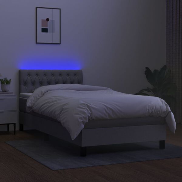vidaXL Sommier &agrave; lattes de lit avec matelas et LED Gris clair 90x200cm