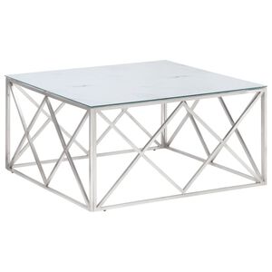 vidaXL Table basse argent&eacute; acier inoxydable et verre tremp&eacute;