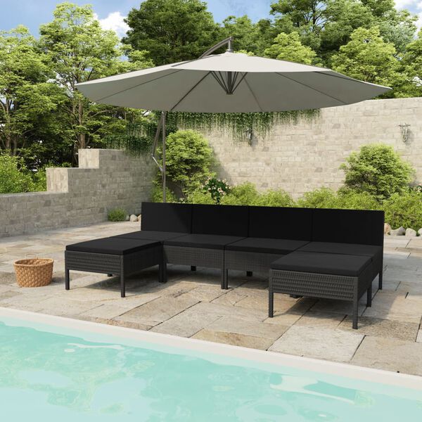 vidaXL Salon de jardin 6 pcs avec coussins r&eacute;sine tress&eacute;e noir