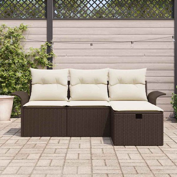 vidaXL Ensemble de canapé de jardin 4 pcs Marron Poly rotin