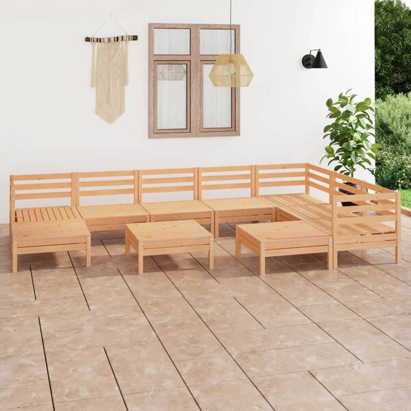 vidaXL Salon de jardin 10 pcs Bois de pin massif