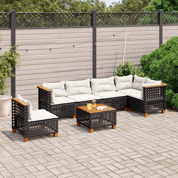 vidaXL Salon de jardin 7 pcs avec coussins noir r&eacute;sine tress&eacute;e