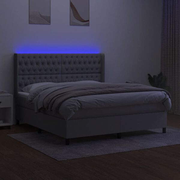 vidaXL Sommier &agrave; lattes de lit matelas LED Gris clair 160x200 cm Tissu