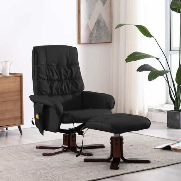 vidaXL Fauteuil de massage inclinable avec repose-pied Noir Similicuir