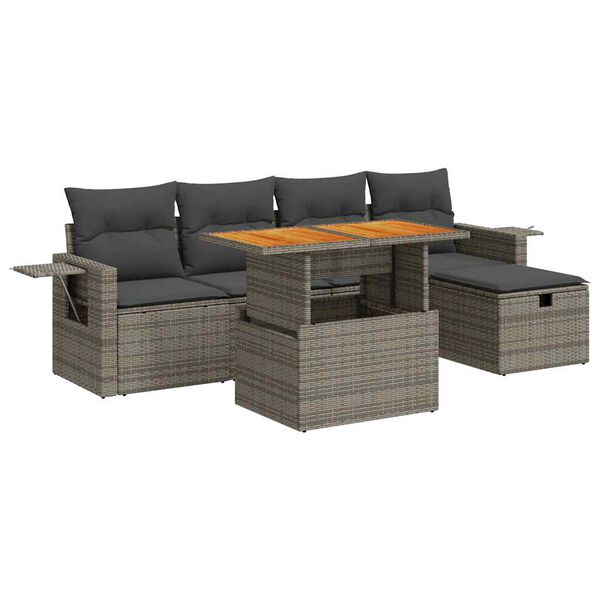 vidaXL Salon de jardin avec coussins 6 pcs gris r&eacute;sine tress&eacute;e acacia