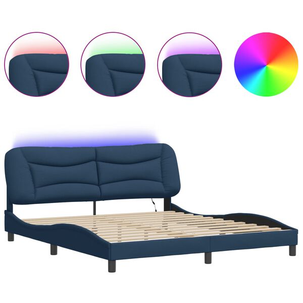 vidaXL Cadre de lit avec LED sans matelas Hvar bleu 180x200 cm tissu