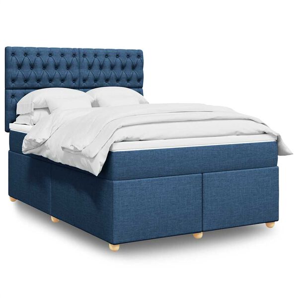 vidaXL Sommier &agrave; lattes de lit avec matelas Bleu 140x190 cm Tissu