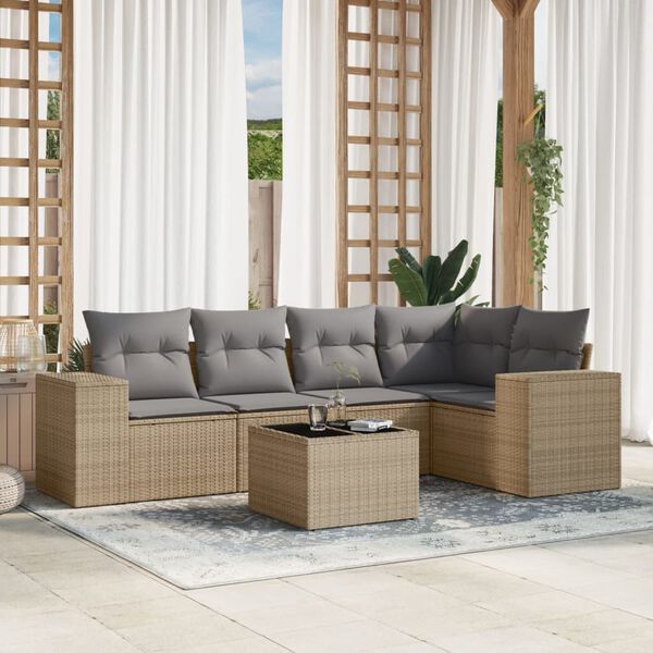 vidaXL Salon de jardin avec coussins 6 pcs beige résine tressée