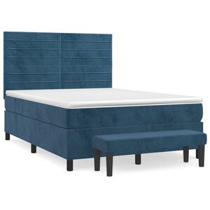 vidaXL Sommier &agrave; lattes de lit et matelas Bleu fonc&eacute; 140x190cm Velours