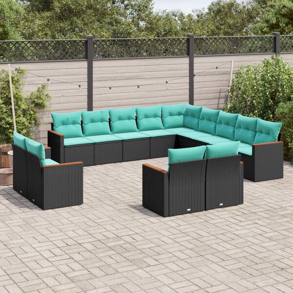 vidaXL Salon de jardin avec coussins 13 pcs noir r&eacute;sine tress&eacute;e