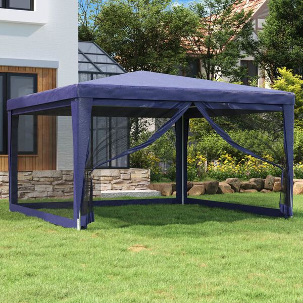 vidaXL Tente de fête avec 4 parois latérales en maille Bleu 4x4 m PEHD