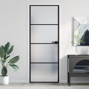 vidaXL Porte int&eacute;rieure mince noir 76x201,5 cm verre tremp&eacute; aluminium