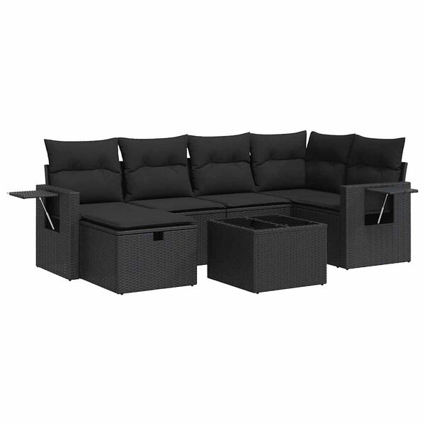 vidaXL Salon de jardin 7 pcs avec coussins noir r&eacute;sine tress&eacute;e