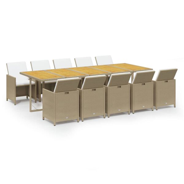 vidaXL Ensemble &agrave; manger de jardin coussins 11pcs R&eacute;sine tress&eacute;e Beige