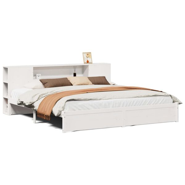 vidaXL Lit biblioth&egrave;que sans matelas blanc 200x200 cm bois pin massif