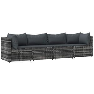 vidaXL Salon de jardin 4 pcs avec coussins Gris R&eacute;sine tress&eacute;e
