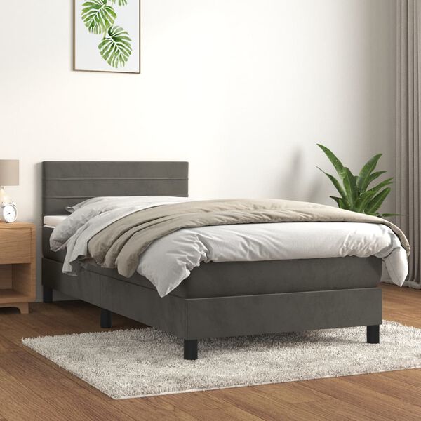 vidaXL Sommier &agrave; lattes de lit et matelas Gris fonc&eacute; 90x200 cm Velours