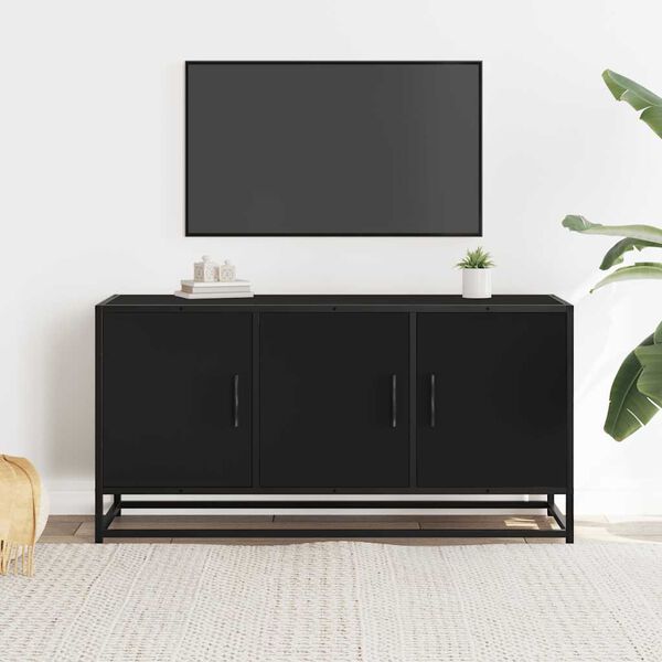 vidaXL Meuble TV noir 100x35x50 cm bois d'ing&eacute;nierie et m&eacute;tal