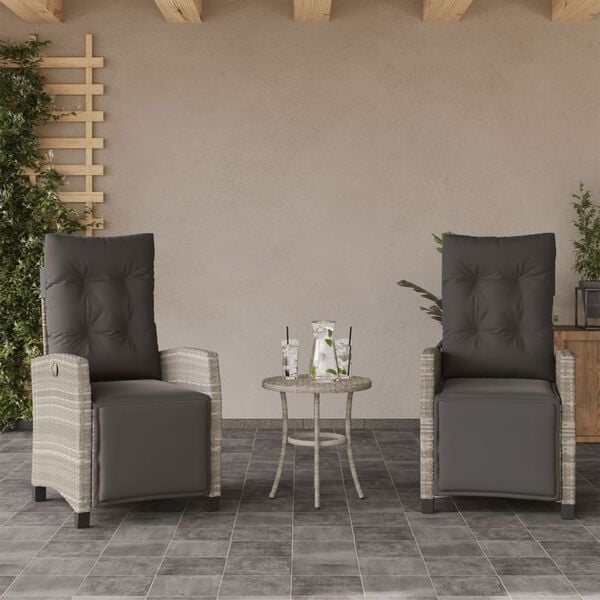 vidaXL Ensemble de bistro 3 pcs et coussins gris clair r&eacute;sine tress&eacute;e
