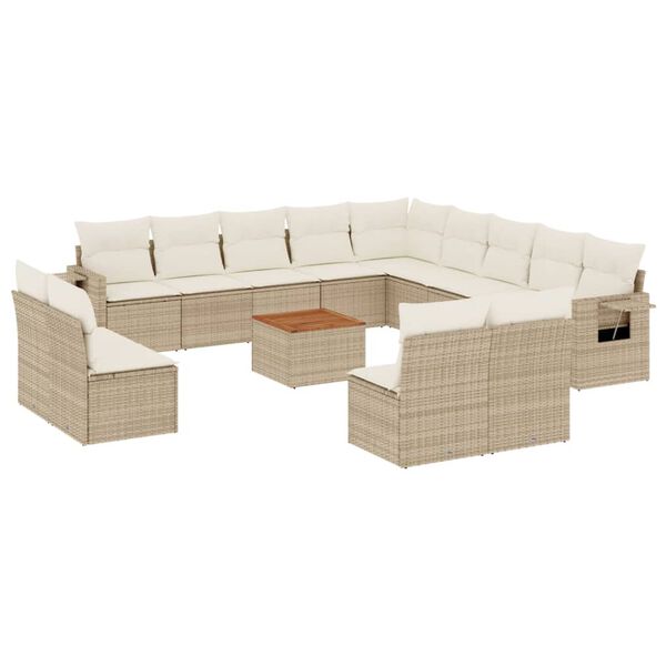 vidaXL Salon de jardin avec coussins 14 pcs beige r&eacute;sine tress&eacute;e