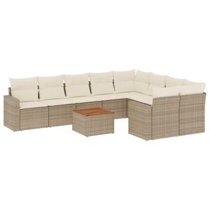 vidaXL Salon de jardin avec coussins 10 pcs beige r&eacute;sine tress&eacute;e